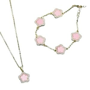 Pink Floral Goldtone Set